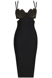 Elegant Seashells Sweetheart Cutout Bandage Sleeveless Midi Dress - Black 5