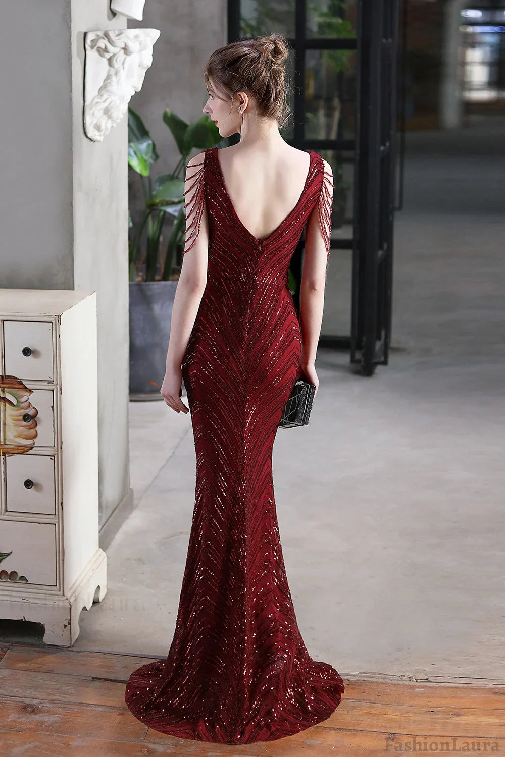 Elegant Sequin Mermaid Party Dress Red / S