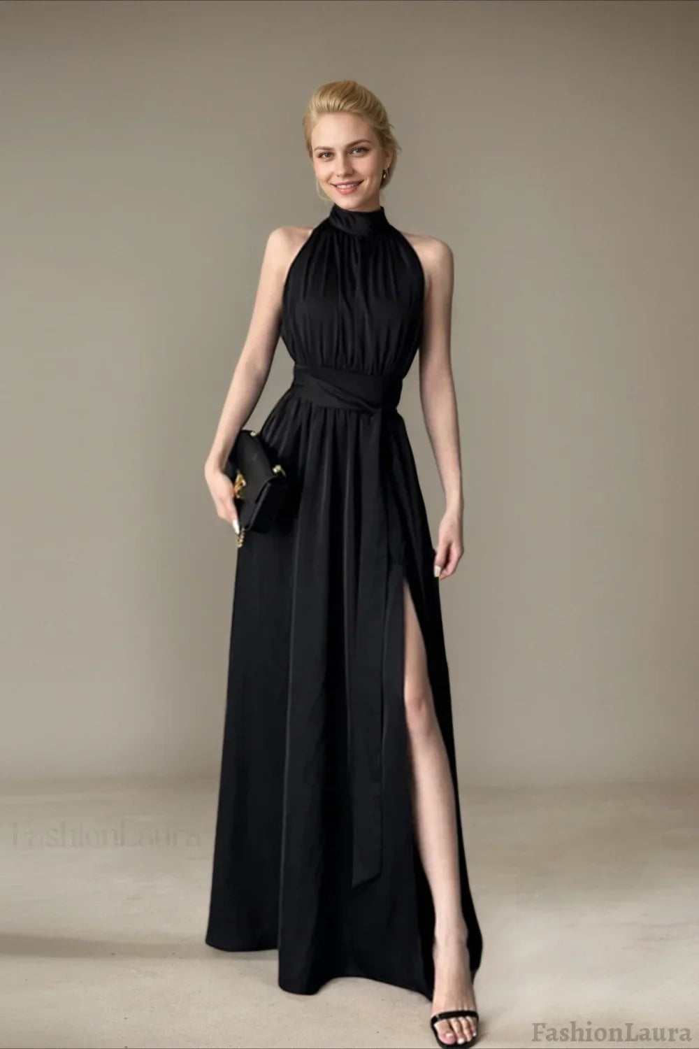 Elegant Sleeveless Evening Maxi Dress S / Black