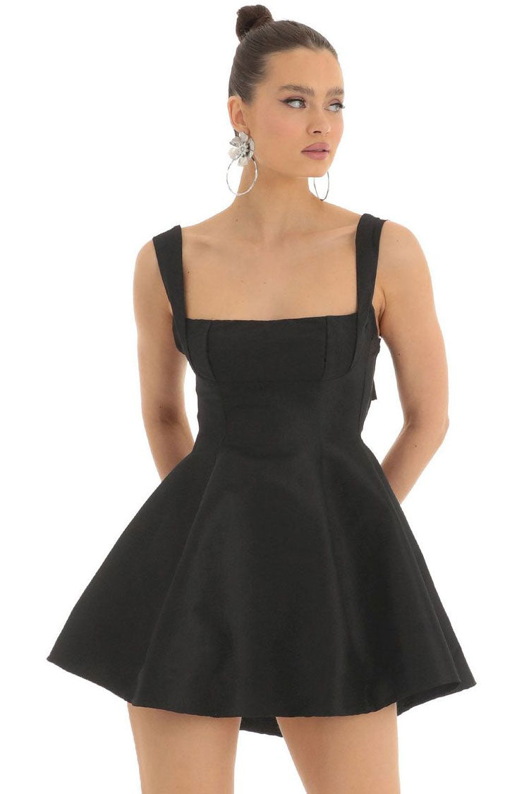 Elegant Square Neck Sleeveless Bow Tie Fit & Flare Party Mini Dress