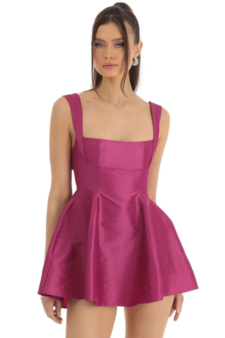 Elegant Square Neck Sleeveless Bow Tie Fit & Flare Party Mini Dress