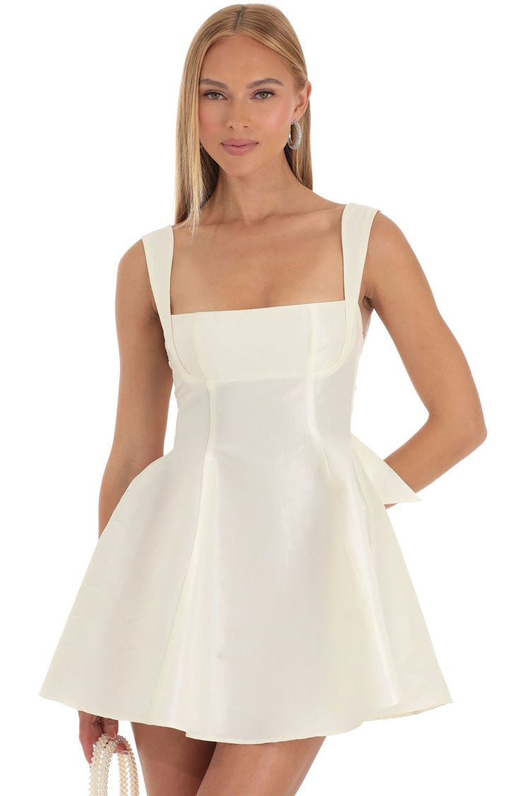 Elegant Square Neck Sleeveless Bow Tie Fit & Flare Party Mini Dress