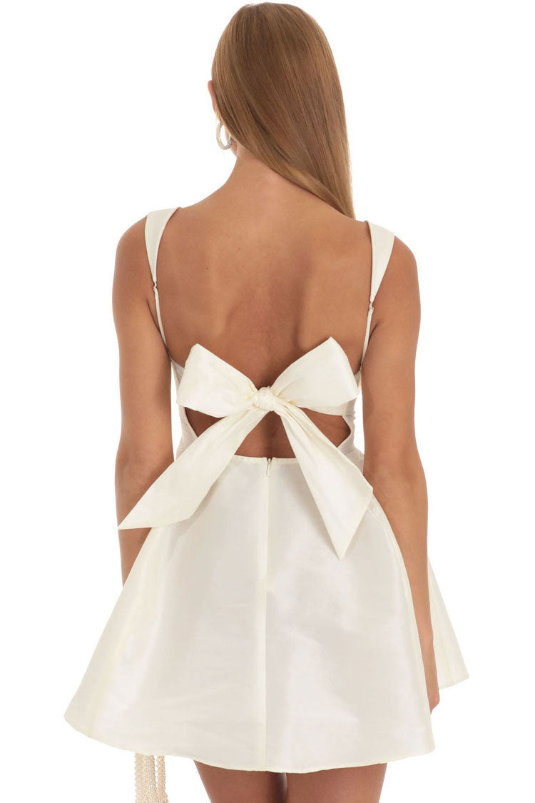 Elegant Square Neck Sleeveless Bow Tie Fit & Flare Party Mini Dress