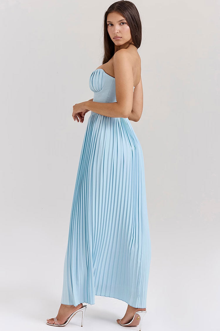 Elegant Sweetheart Strapless Bustier Drop Waist Pleated Evening Maxi Dress 2