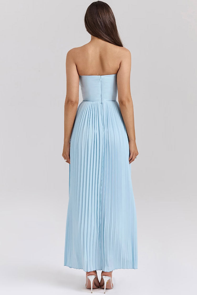 Elegant Sweetheart Strapless Bustier Drop Waist Pleated Evening Maxi Dress 3