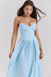 Elegant Sweetheart Strapless Bustier Drop Waist Pleated Evening Maxi Dress 4