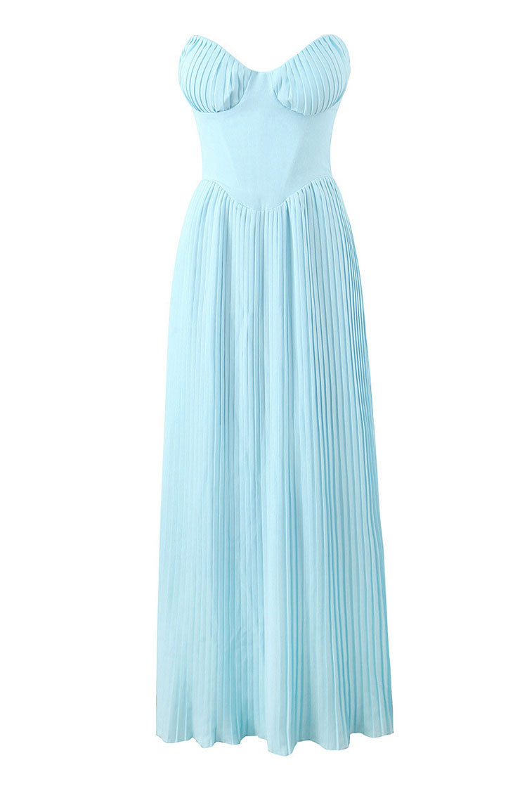 Elegant Sweetheart Strapless Bustier Drop Waist Pleated Evening Maxi Dress 6