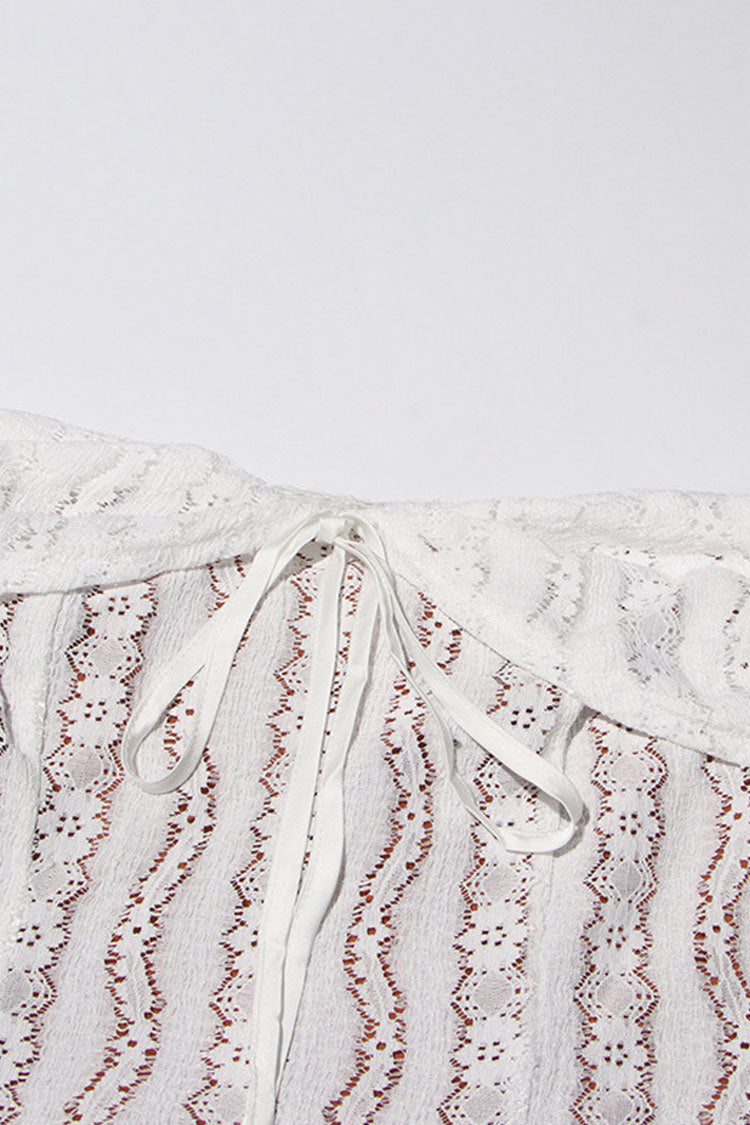 Elegant Tie Front Off Shoulder Bell Sleeve Lace Fishtail Evening Maxi Dress