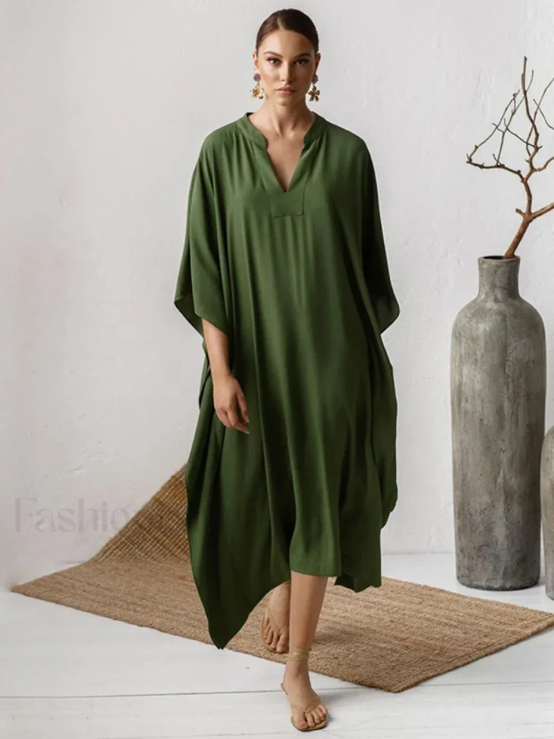 Elegant V-Neck Tunic Beach Cover Up