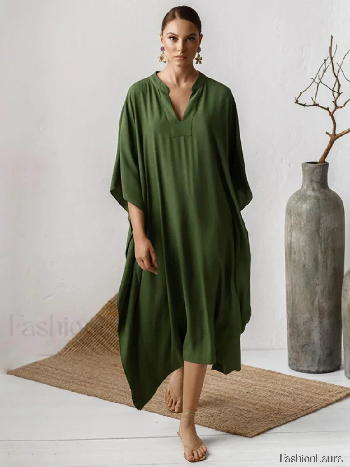 Elegant V-Neck Tunic Beach Cover Up