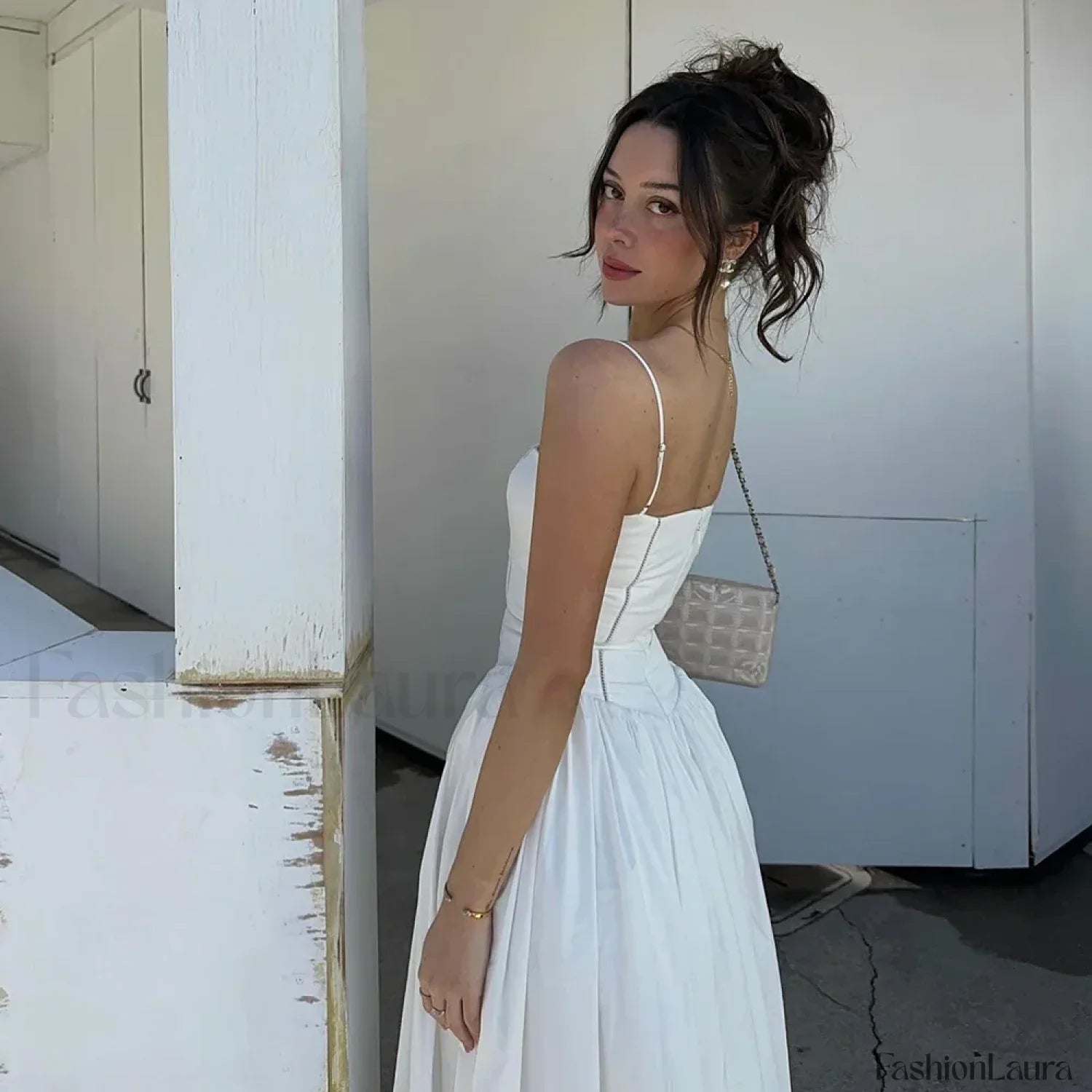 Elegant White Hollow Out Floral Dress