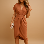 V-Neck Short Sleeve Twist Front High Split Midi Dress 3