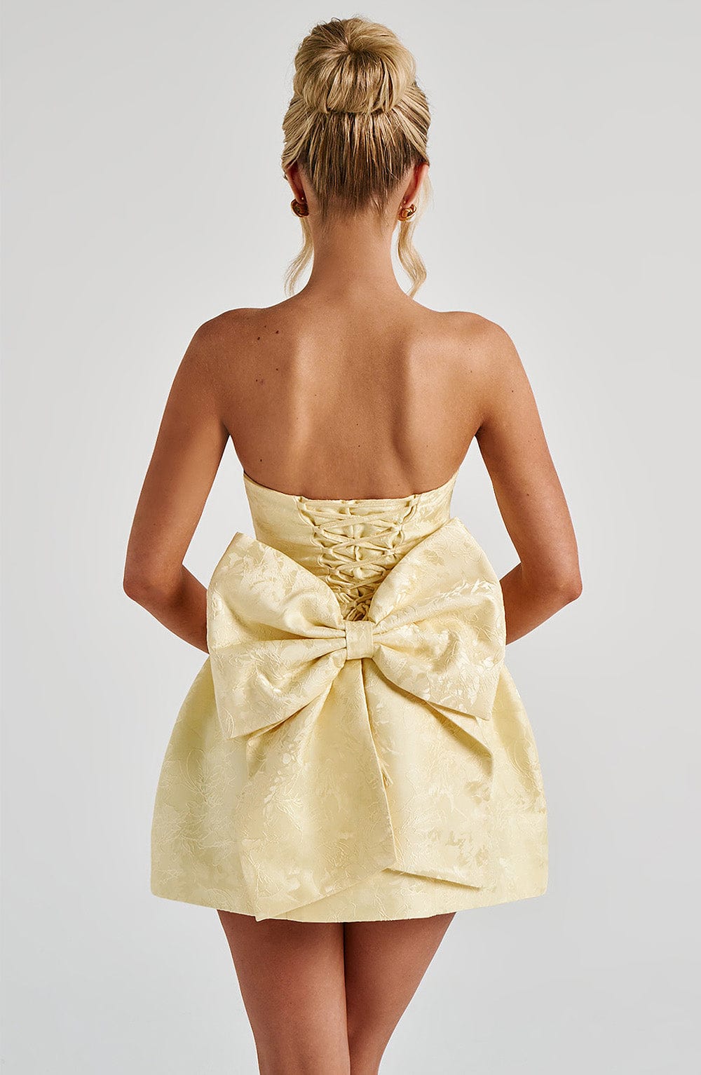 Jacquard Strapless Back Bow Bubble Skirt Mini Dress 2