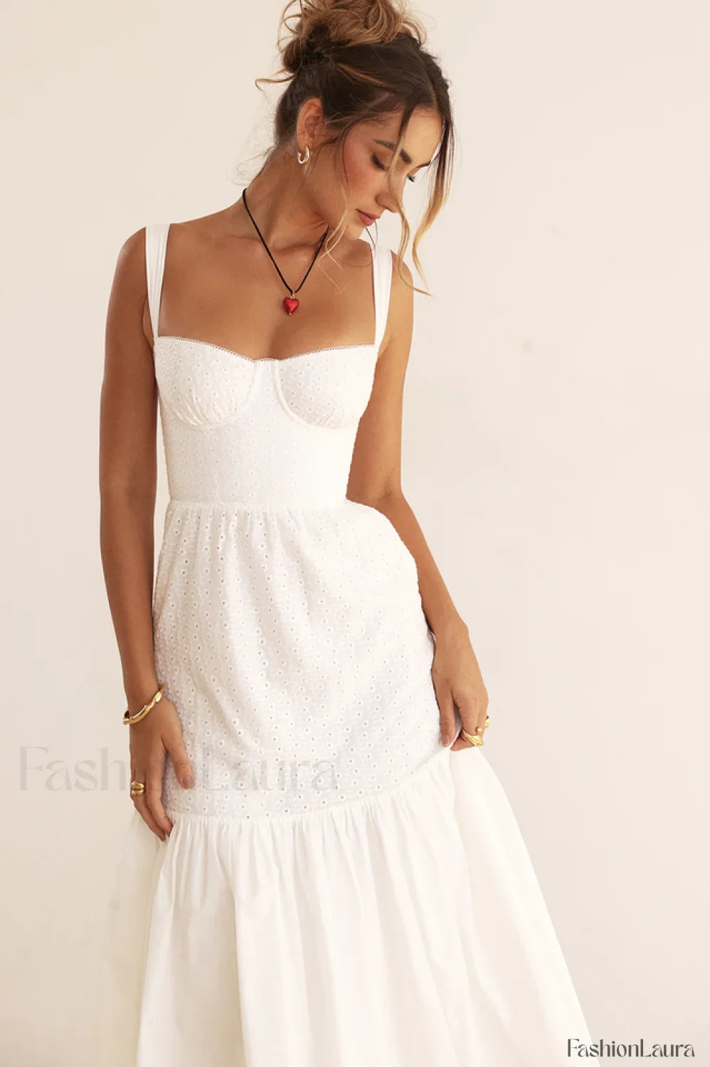 Elia White Broderie Charming Anglaise Midi Dress