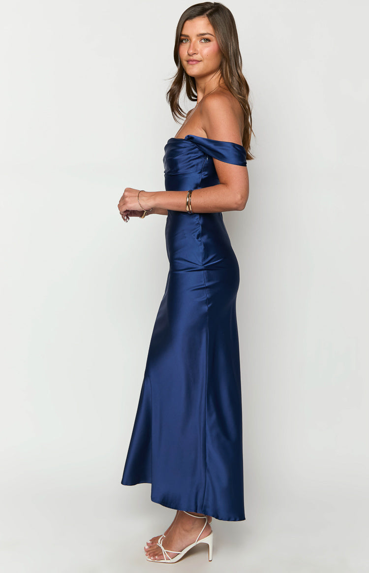 Satin Off Shoulder Draped Sleeve Formal Maxi Dress 4