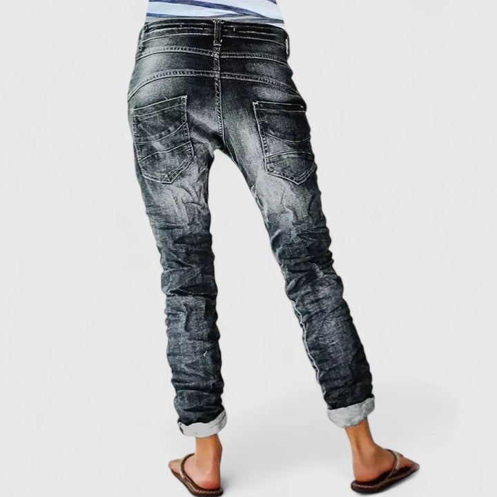 Faded Relaxed Fit Cuffed Boyfriend Jeans