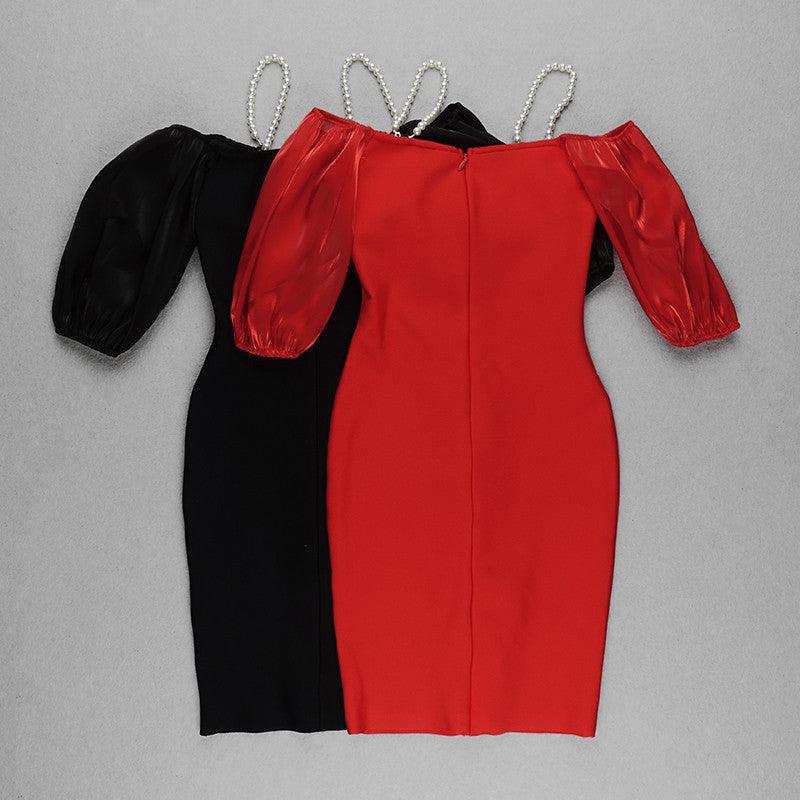 Elliana Cold Shoulder Puff Sleeve Bow-tie Decor Solid Dress