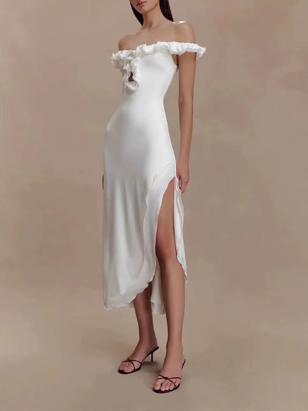 Elodie Ruffle Off Shoulder Midi Dress