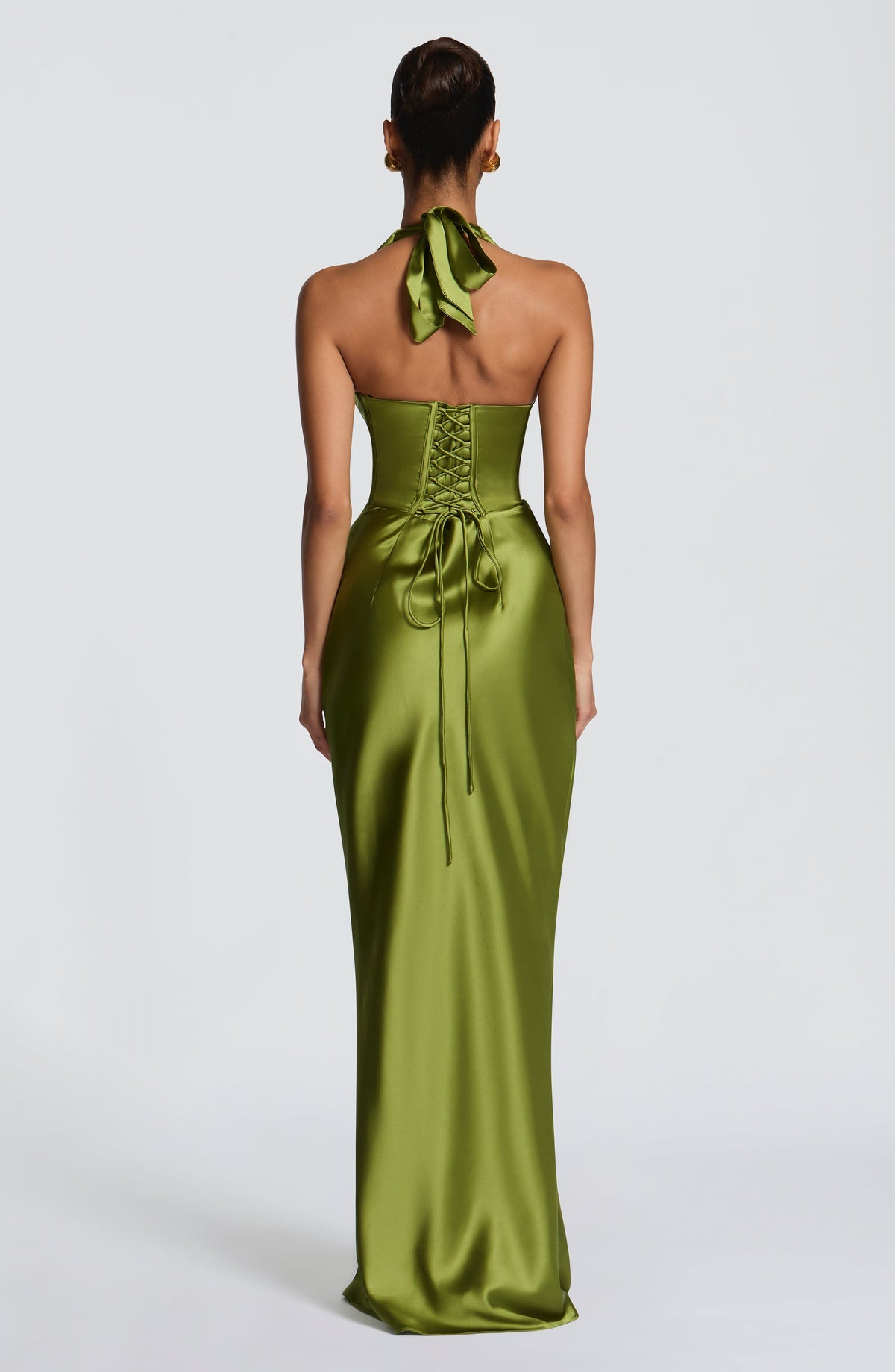 Satin Plunging Halter Neck Pleated Bust Mermaid Maxi Gown 2