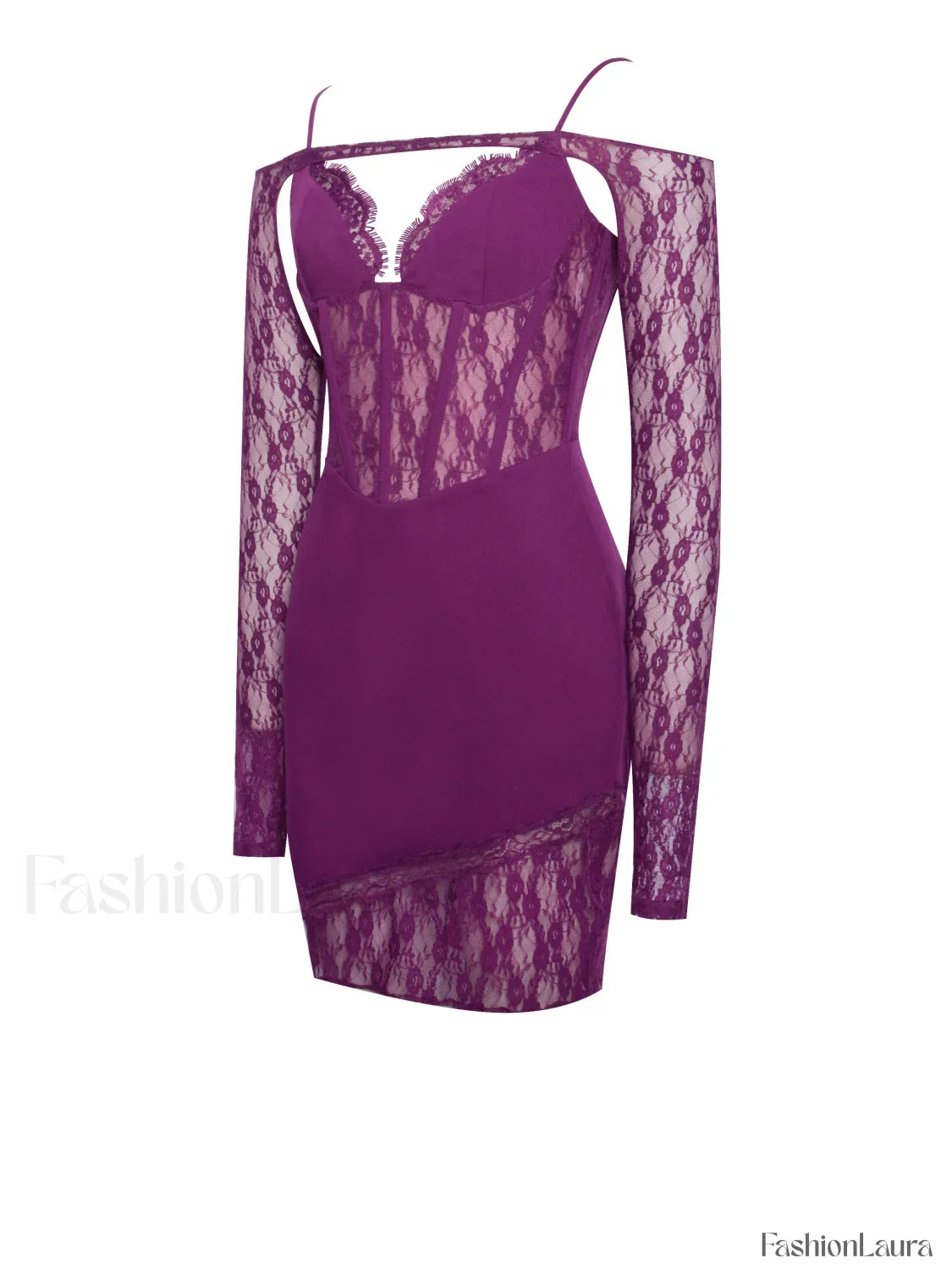 Elsie Purple Lace Charming and Crepe Mini Dress