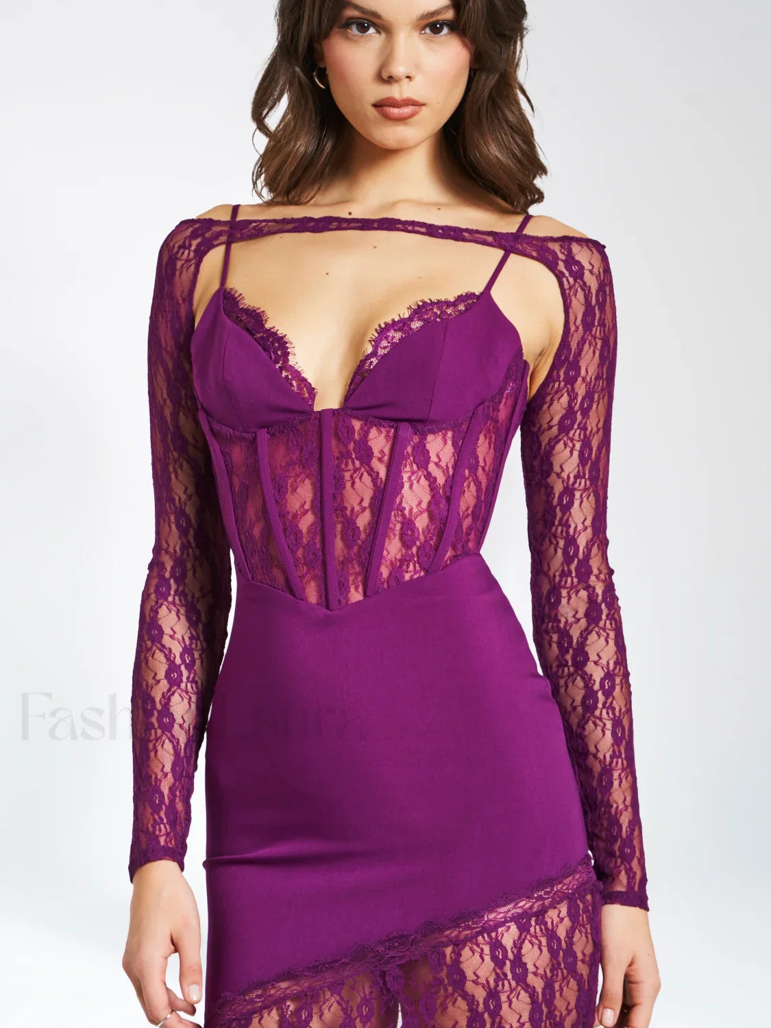Elsie Purple Lace Charming and Crepe Mini Dress
