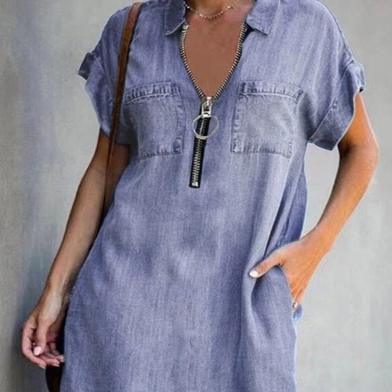 Alba Denim Dress with Zipper for Women Elegant Evening Look