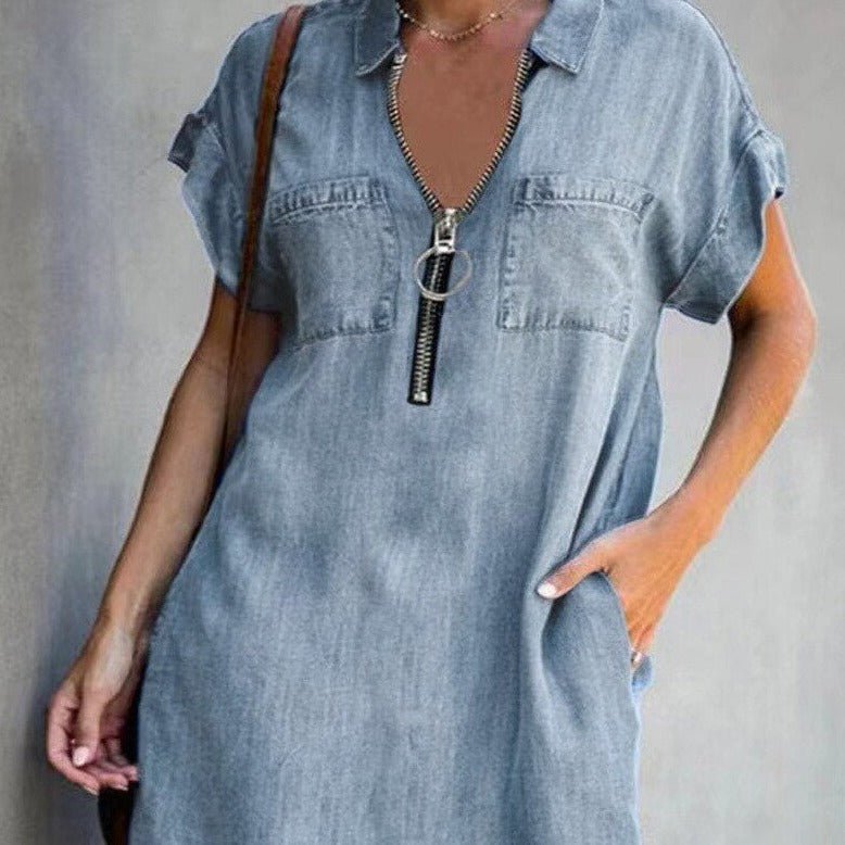 Alba Denim Dress with Zipper for Women Elegant Evening Look