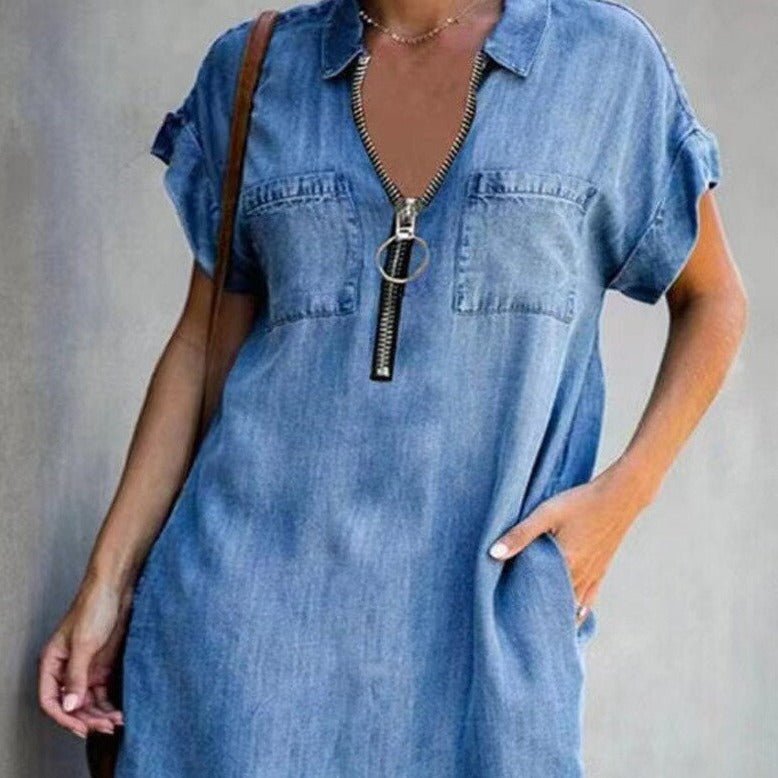 Alba Denim Dress with Zipper for Women Elegant Evening Look