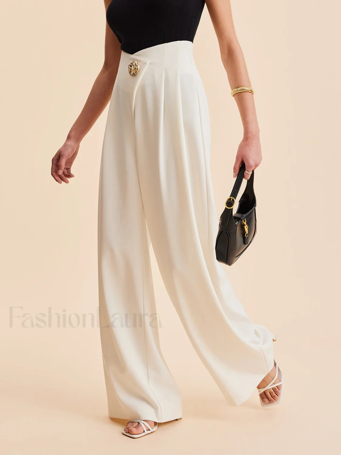 Embellished High-Waist Wide-Leg Pants