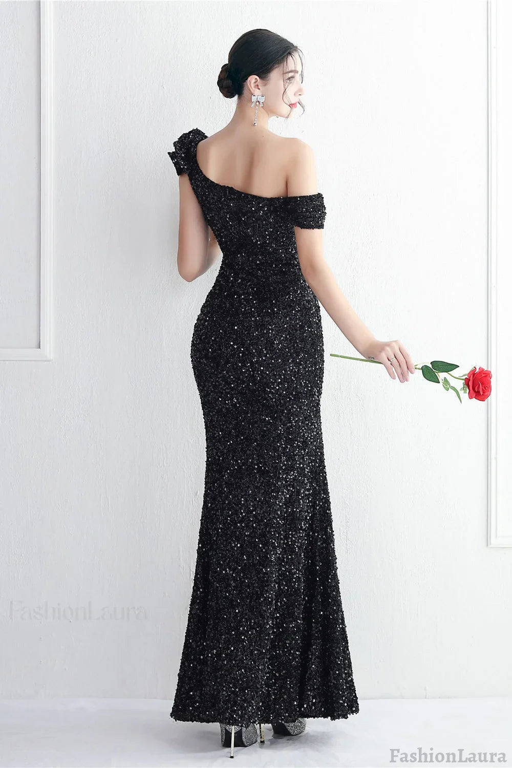 Embellished One Shoulder Mermaid Formal Dress
