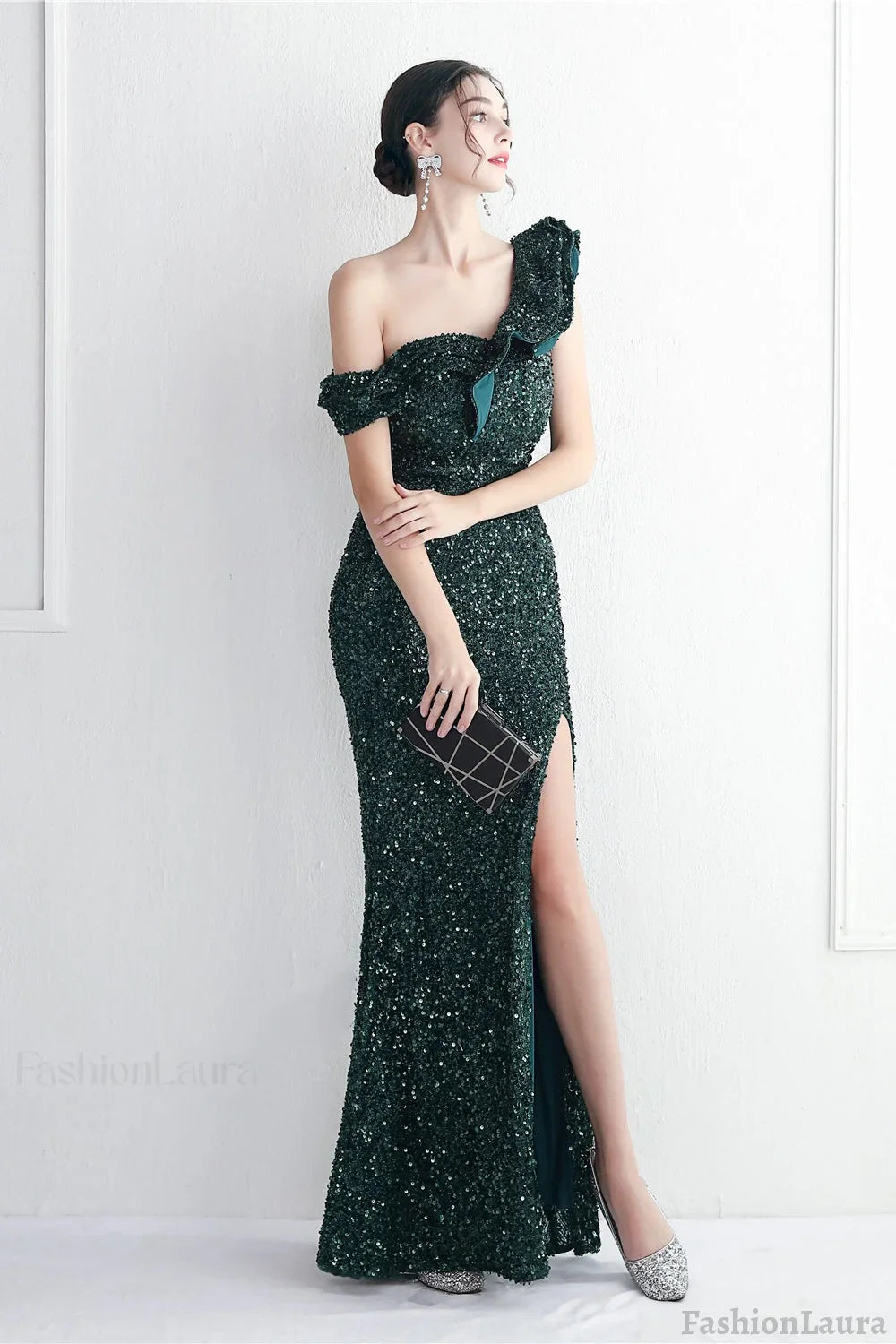 Embellished One Shoulder Mermaid Formal Dress