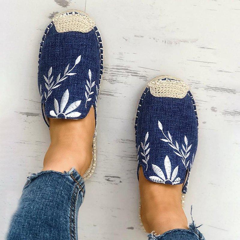 Embroidered Espadrille Flat Slippers