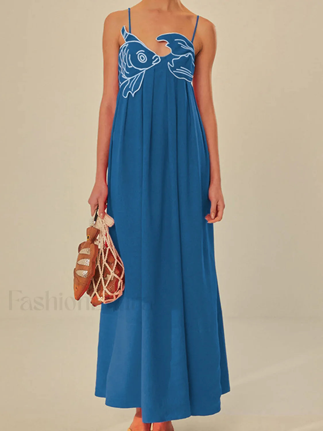 Embroidered Fish Semi Sheer Cami Dress Blue / XS Dresses