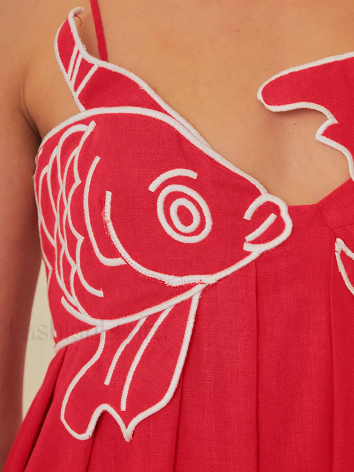 Embroidered Fish Semi-Sheer Cami Dress