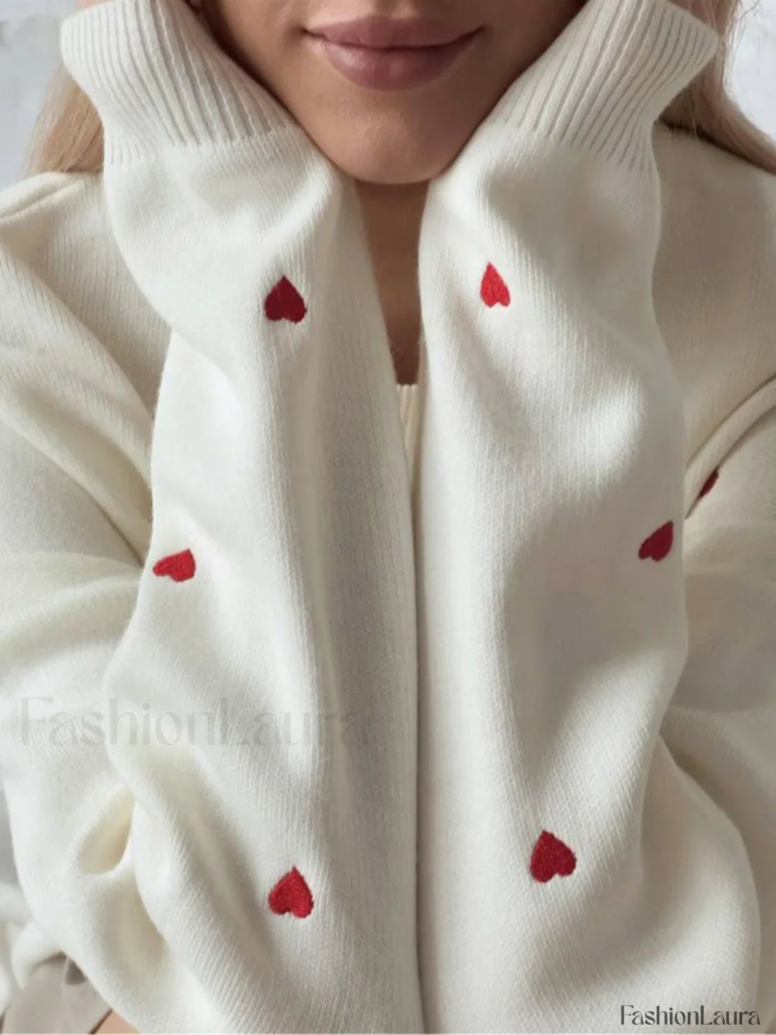 Embroidered Heart Graceful Oversized Knit Sweater