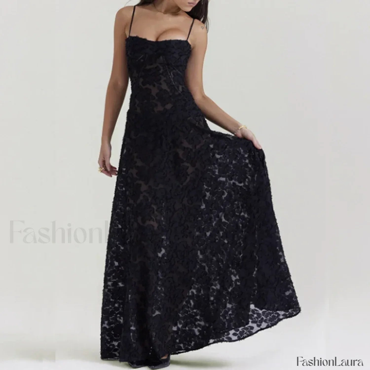 Embroidered Lace Off Shoulder Maxi Dress