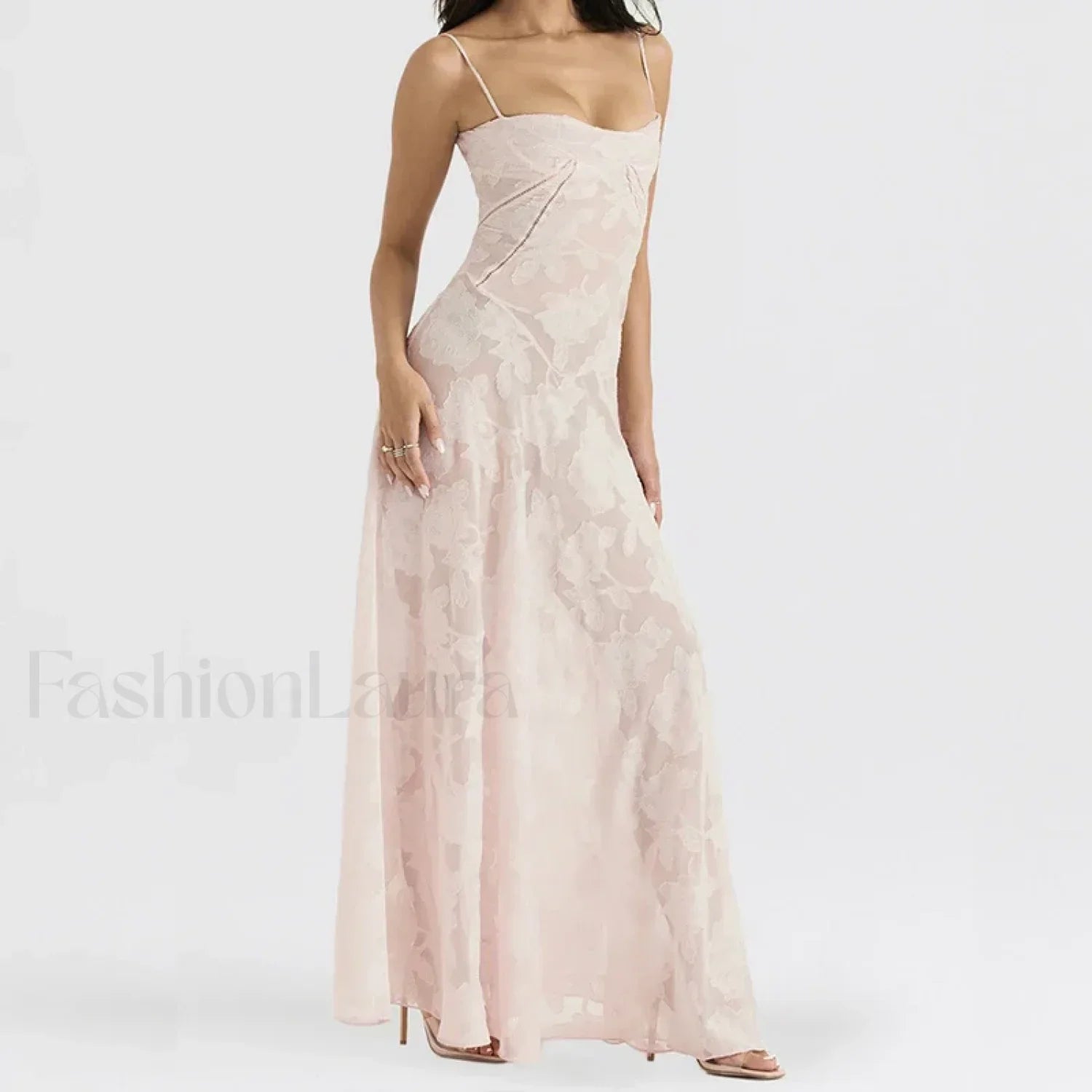 Embroidered Lace Off Shoulder Maxi Dress