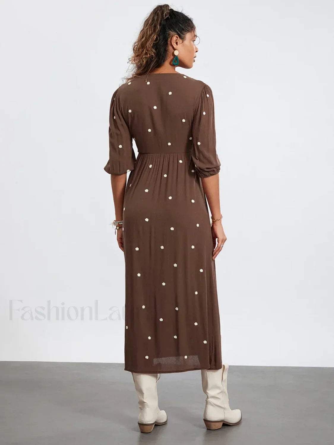 Embroidered Tie-Waist Boho Dress