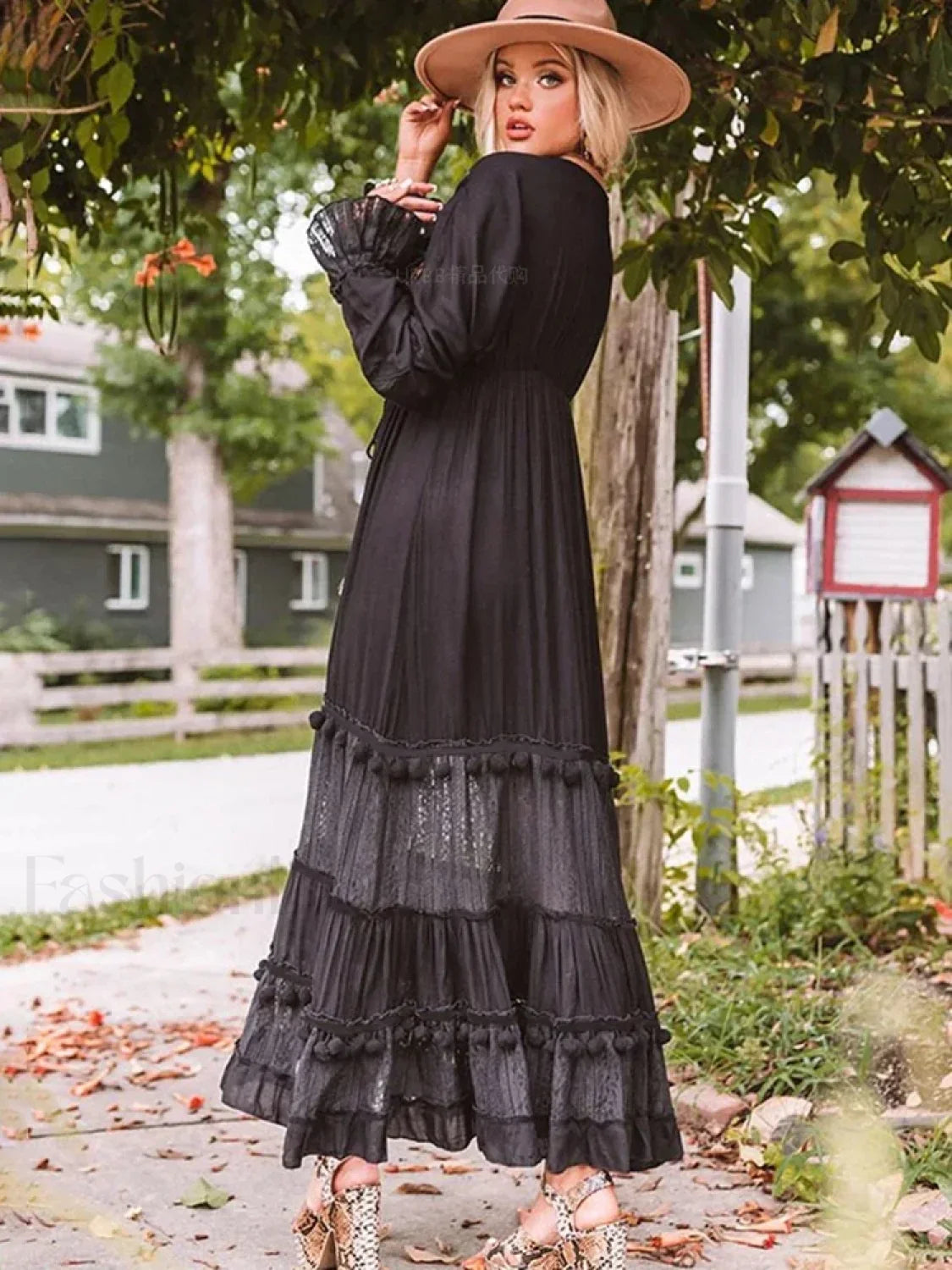 Embroidered V-Neck Long Boho Dress