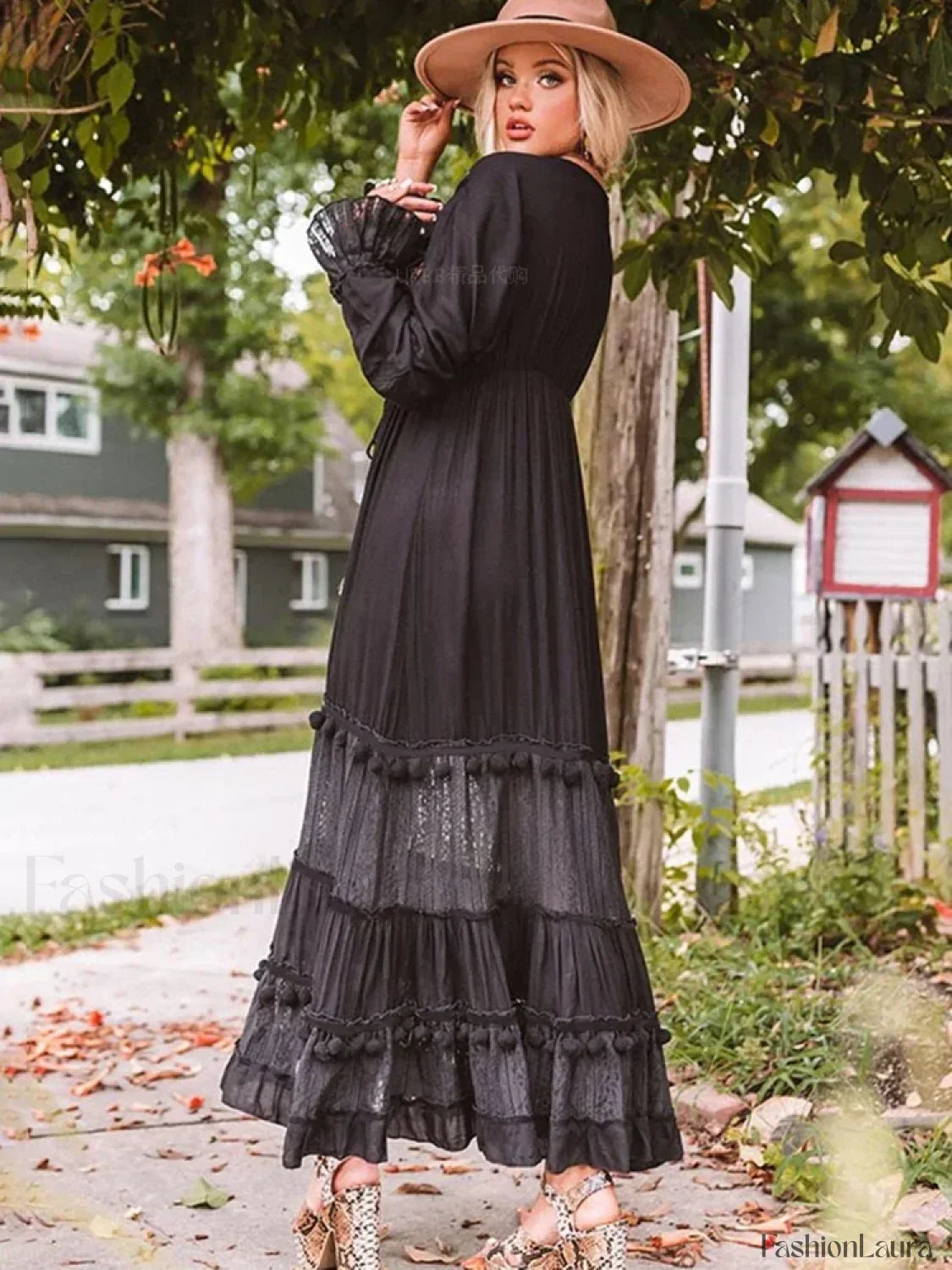 Embroidered V-Neck Long Boho Dress