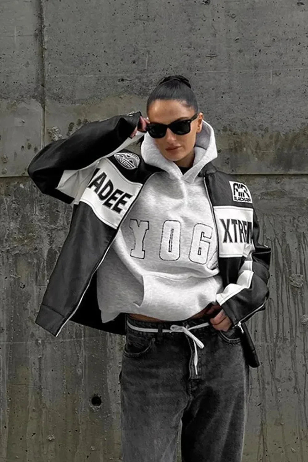 Embroidered YOGA Letter Hooded Hoodie