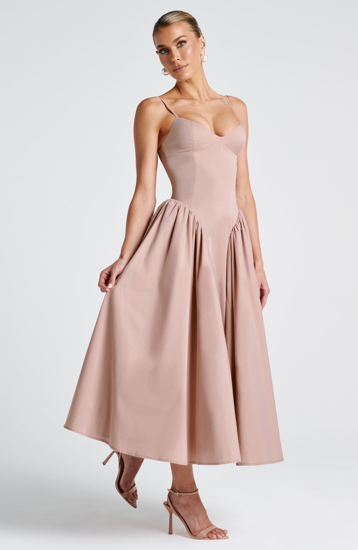 Sweetheart Cami Strap Basque Waist Full Skirt Midi Dress 8