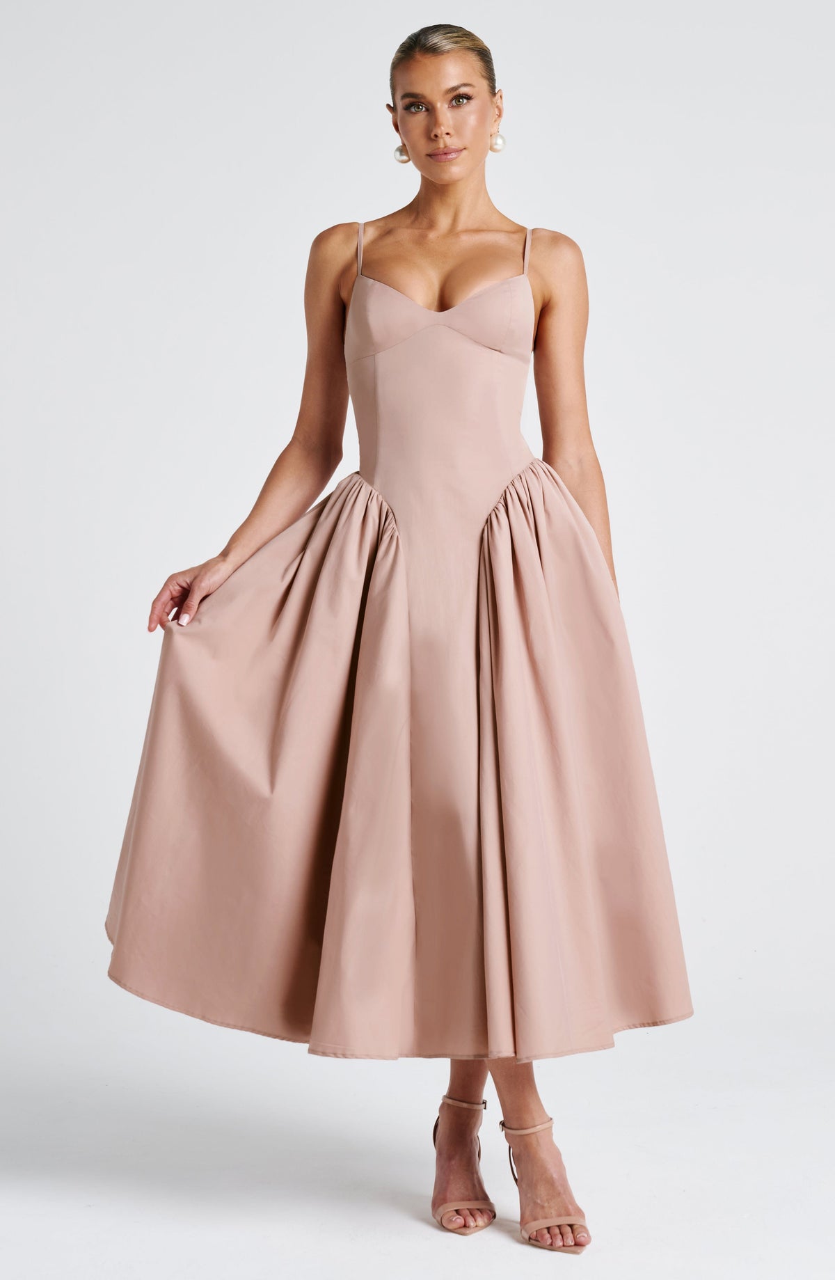 Sweetheart Cami Strap Basque Waist Full Skirt Midi Dress 7