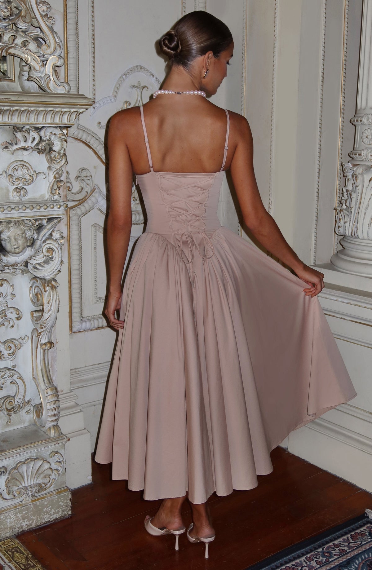 Sweetheart Cami Strap Basque Waist Full Skirt Midi Dress 5