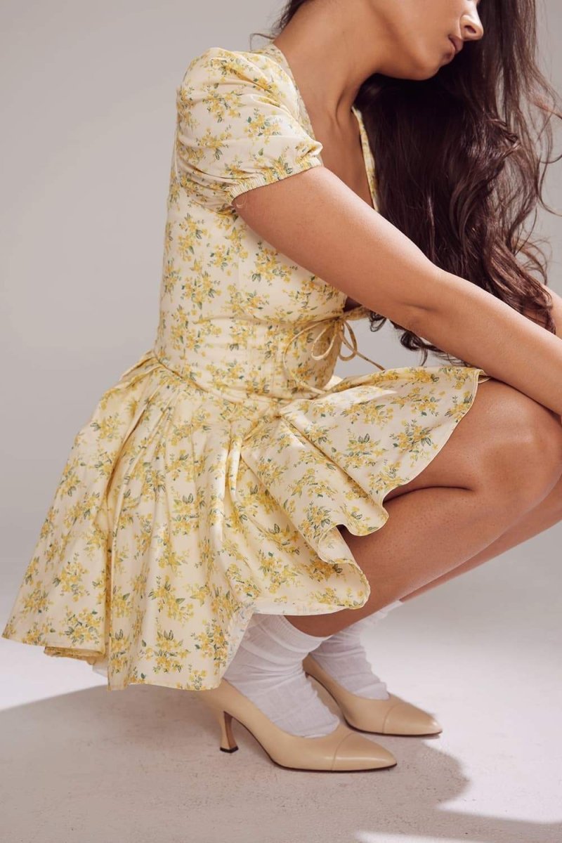Helga Elevated Floral V Neck Corset Mini Dress Statement Occasion Edit