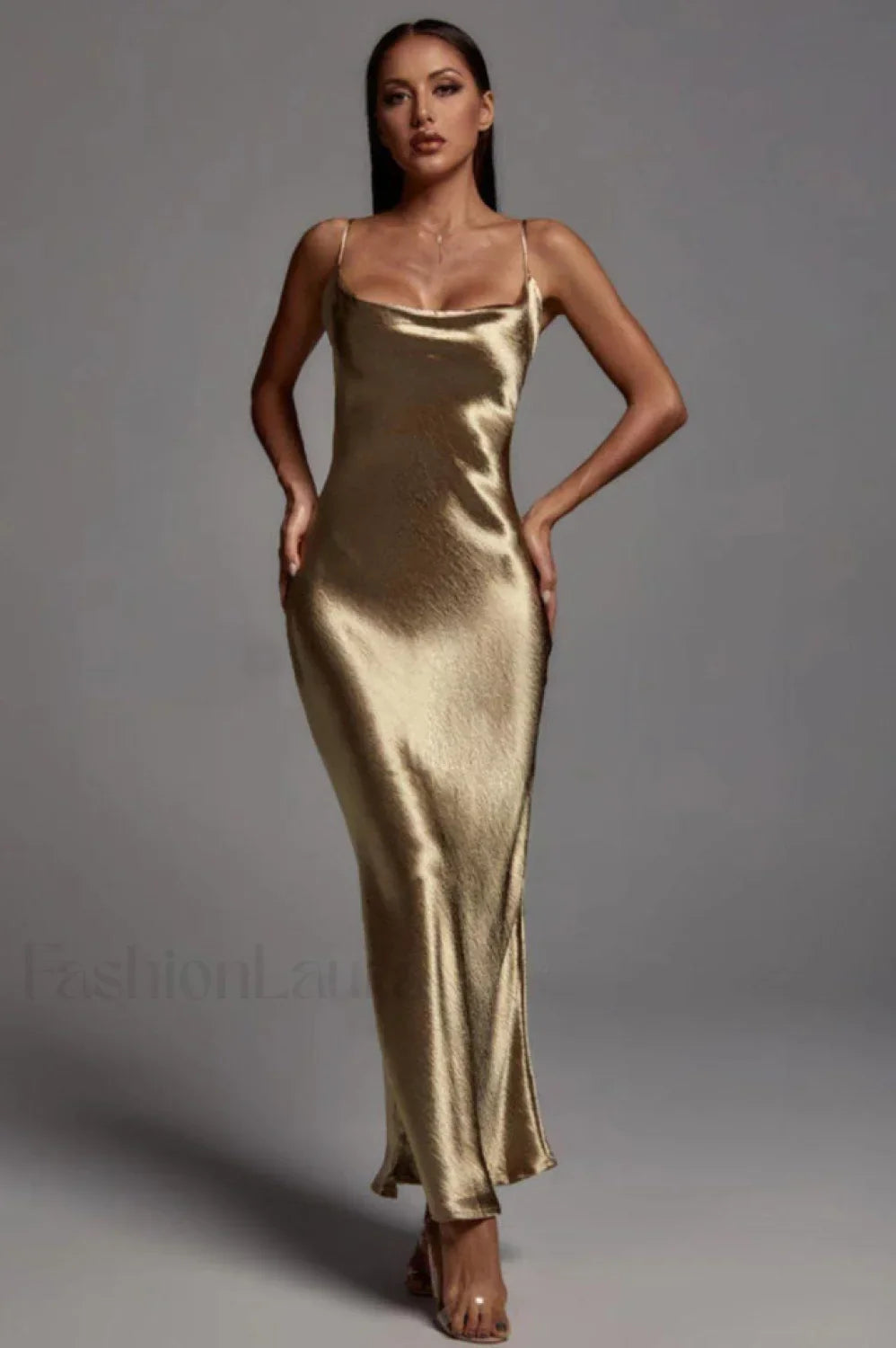 Emily Metallic Stylish Gold Maxi Dress
