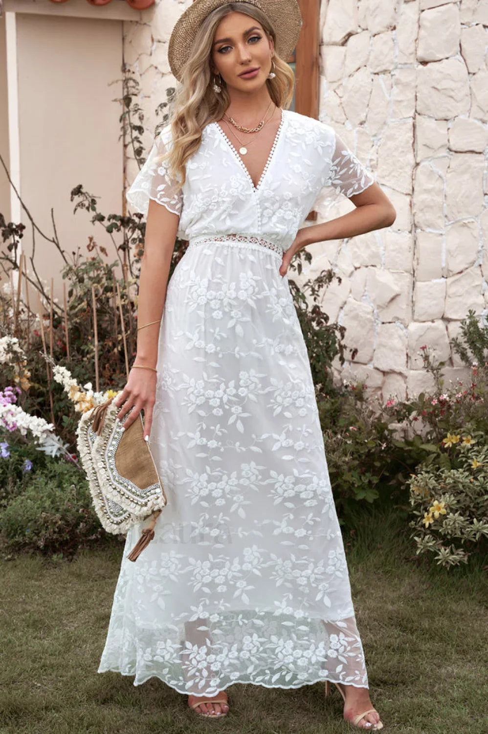 Emma Boho Floral Charming Lace Maxi Dress