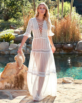 Emma Sheer Crochet Lace Maxi Dress White 3