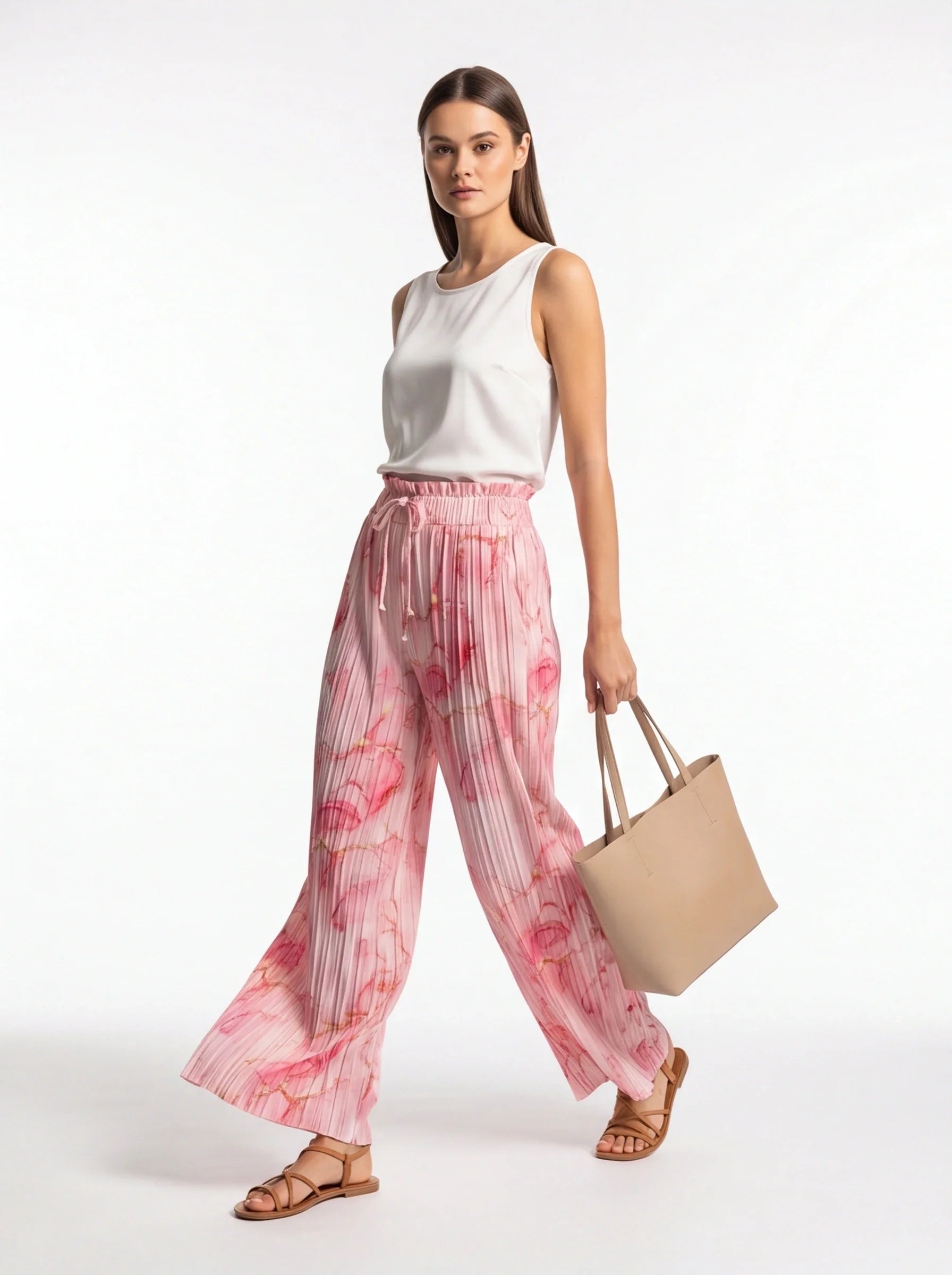 Multicolor Palazzo Pants Fluid Draping All Day Comfort Fit Polyester Elastane Blend