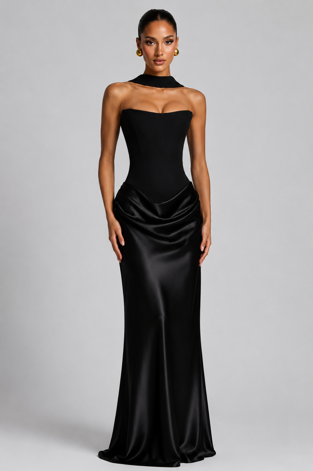 Strapless Corset Satin Ruched Mermaid Maxi Gown